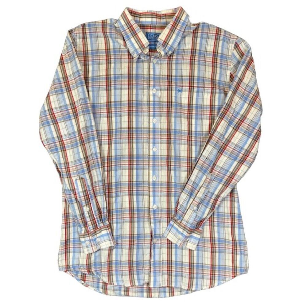 COAST Pawley's‎ Island Boardwalk Shirt Button Down Plaid Blue Red Medium